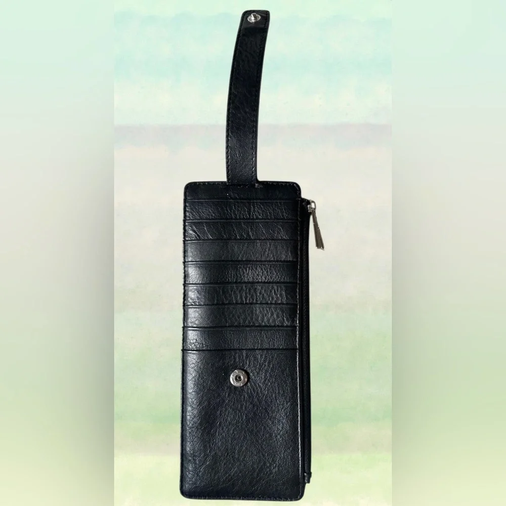 Lodis Julia Long Stacker Leather Card Case in Black Pebbled Leather  NWOT